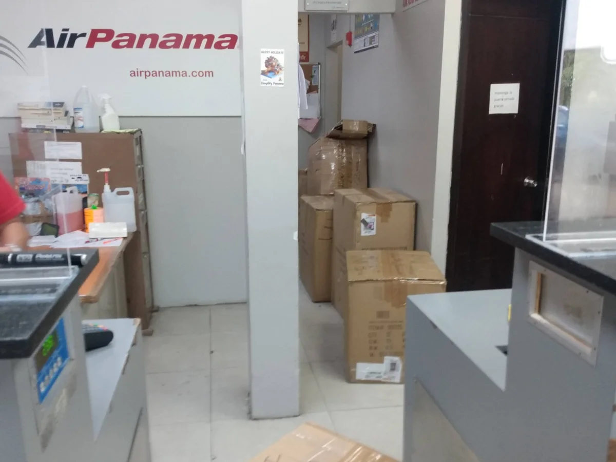 Christmas outreach boxes checked in at the Air Panama cargo counter in Panama City