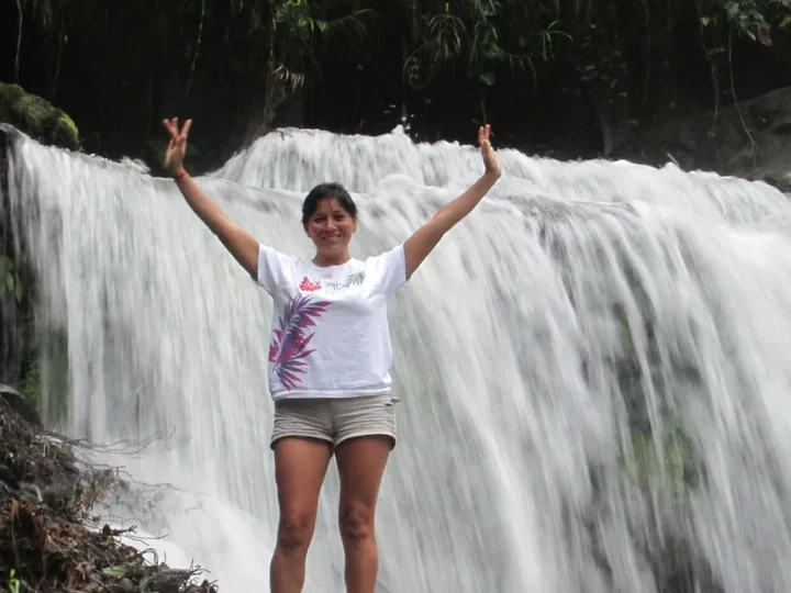 Heather near a waterfall in Panama