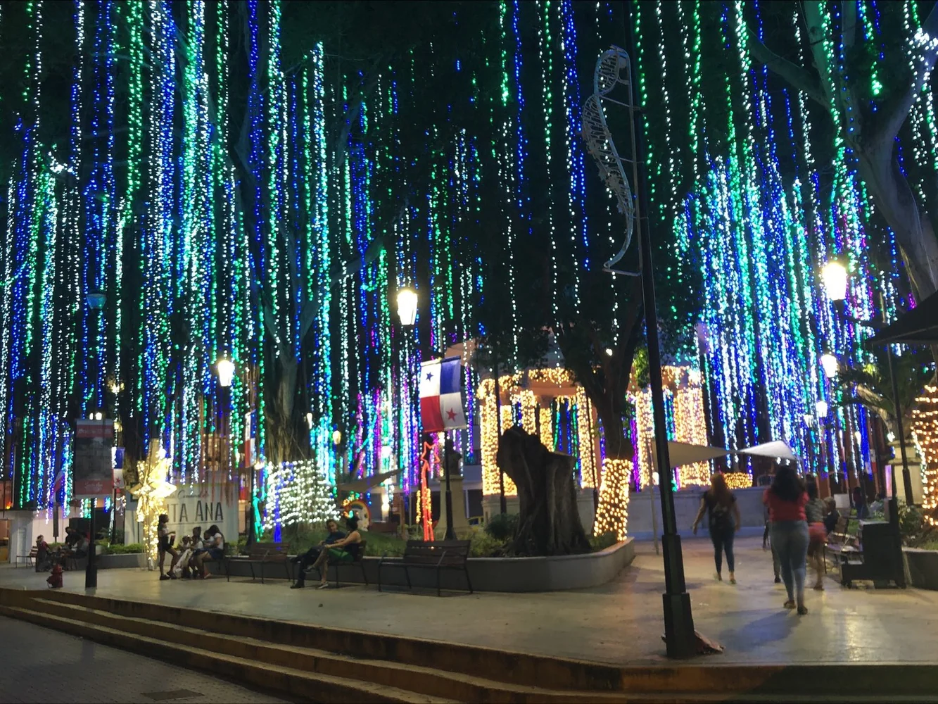 Santa Ana plaza in Panama at night
